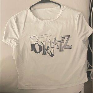 SHEIN White Crop Top with Silver Graphic